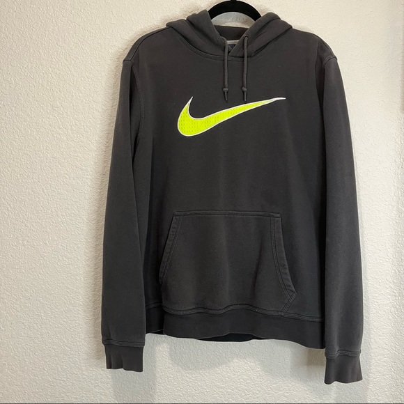 Nike Gray Neon Yellow Green Swoosh Logo Pullover Hoodie Jacket Mens Size L - Picture 11 of 11